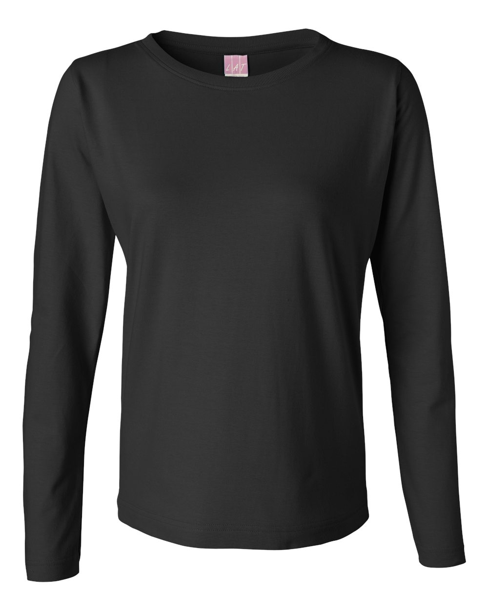 Front View of Black Women's Long Sleeve Premium Jersey Tee - 3588