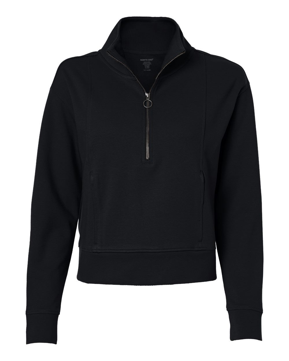 Front View of Black Women's Mantra Half-Zip Ottoman Pullover - NE220W plain