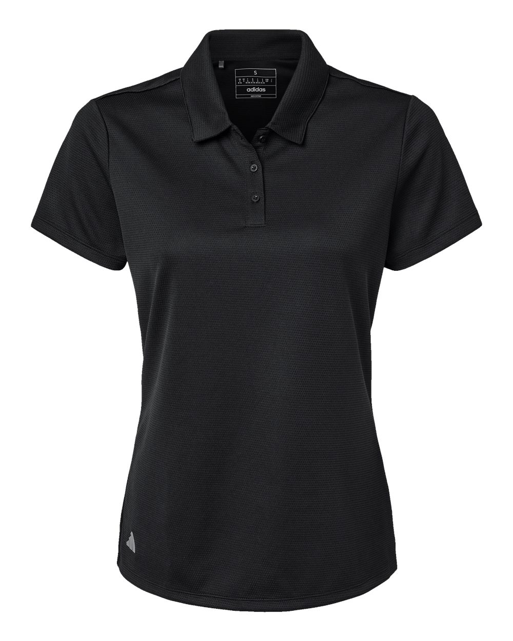 Front View of Black Women's Micro Pique Polo - A581