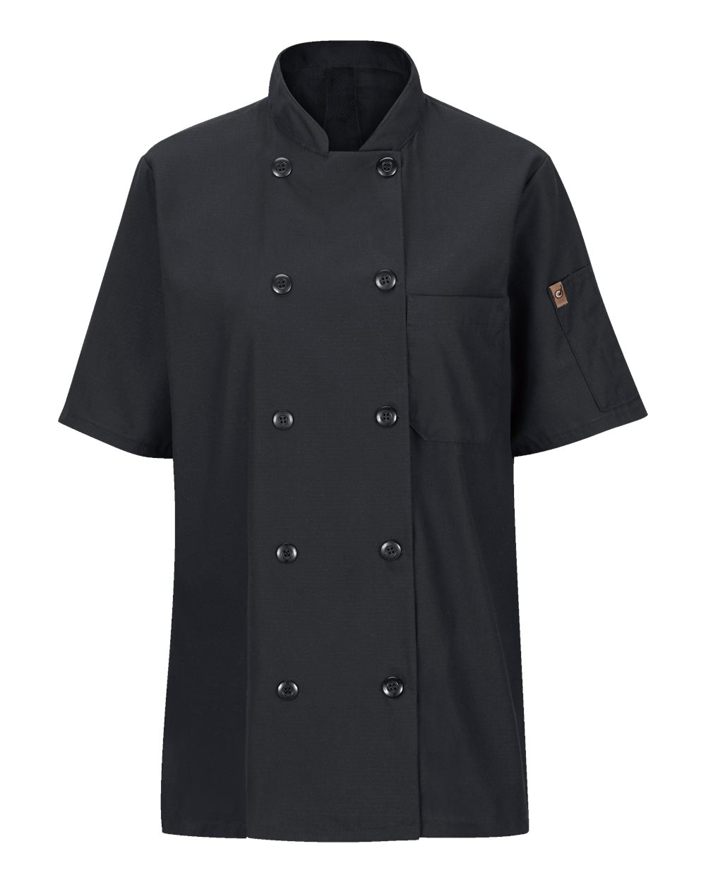 Front View of Black Women's Mimix™ Short Sleeve Chef Coat with OilBlok - 045X