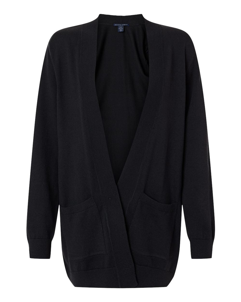 Front View of Black Women's New Classic Open Cardigan Sweater - DG447W