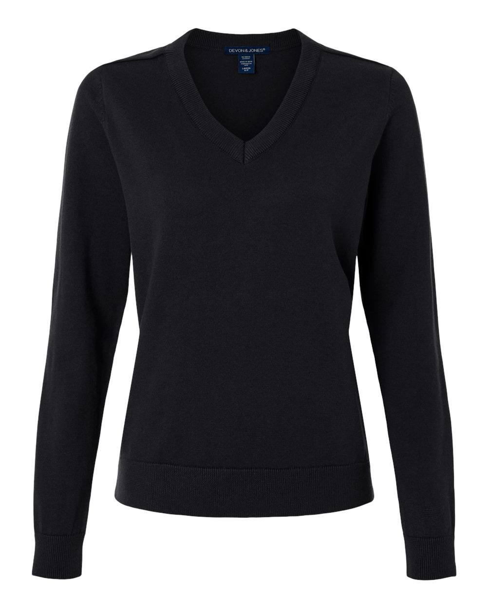Front View of Black Women's New Classic V-Neck Sweater - DG445W