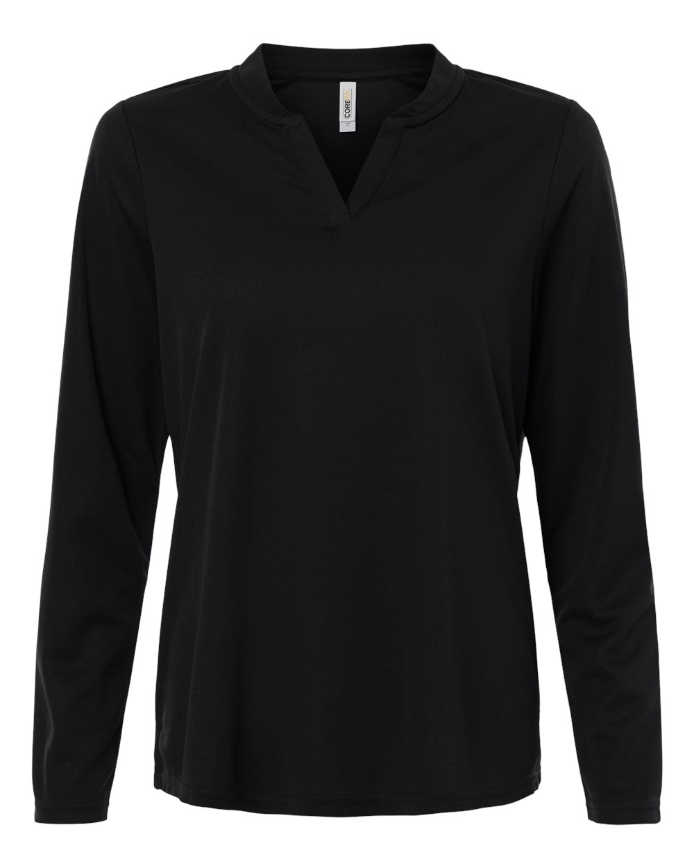Front View of Black Women's Nova Performance Long Sleeve Pique Polo - CE108LW plain