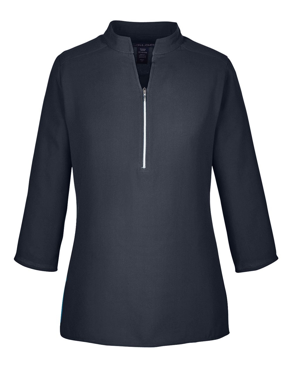 Front View of Black Women's Perfect Fit™  Three-Quarter Sleeve Crepe Tunic - DP611W