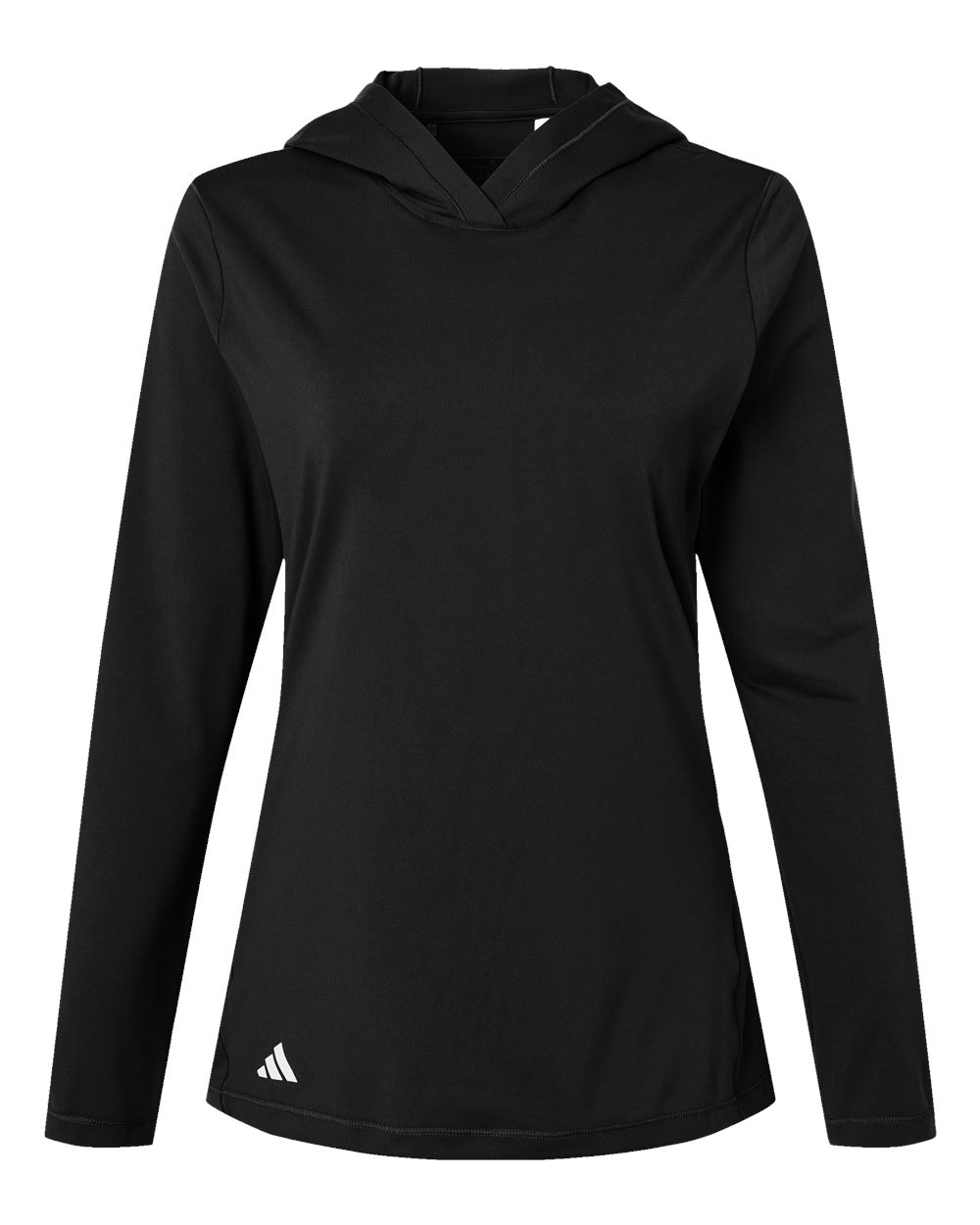 Front View of Black Women's Performance Hooded Pullover - A1003
