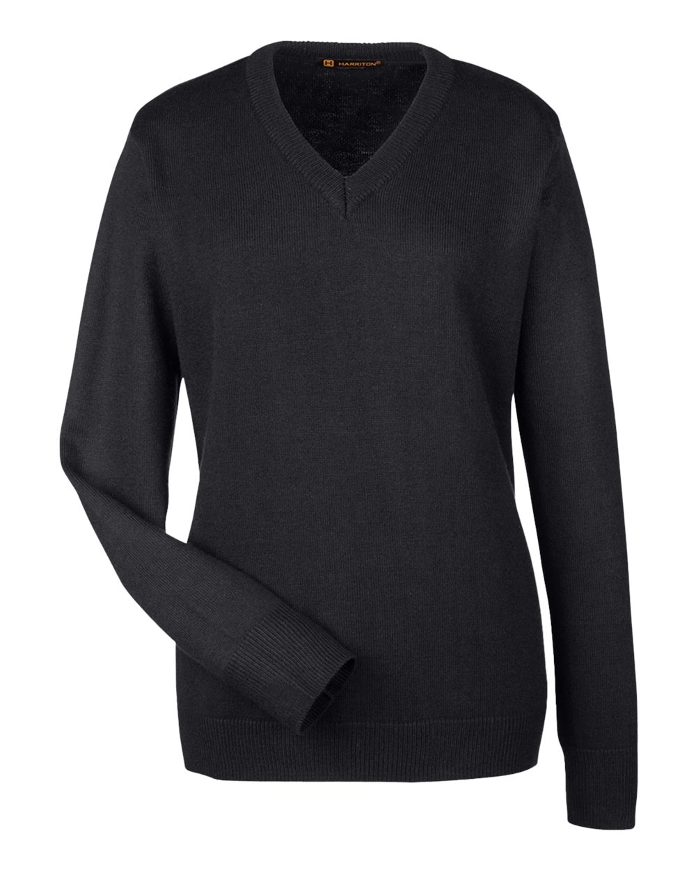 Front View of Black Womens Pilbloc V-Neck Sweater - M420W