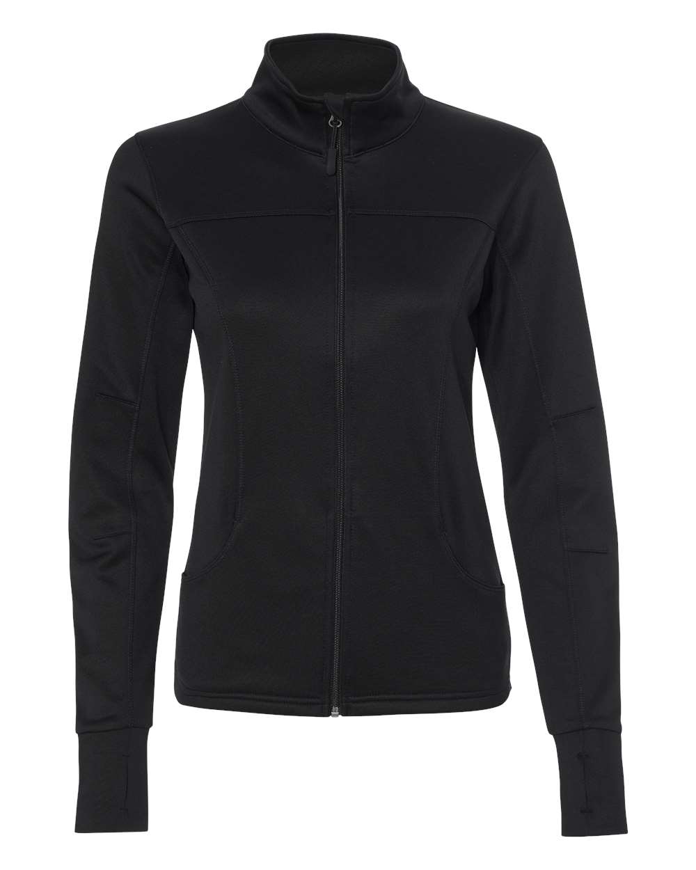 Front View of Black Women's Poly-Tech Full-Zip Track Jacket - EXP60PAZ