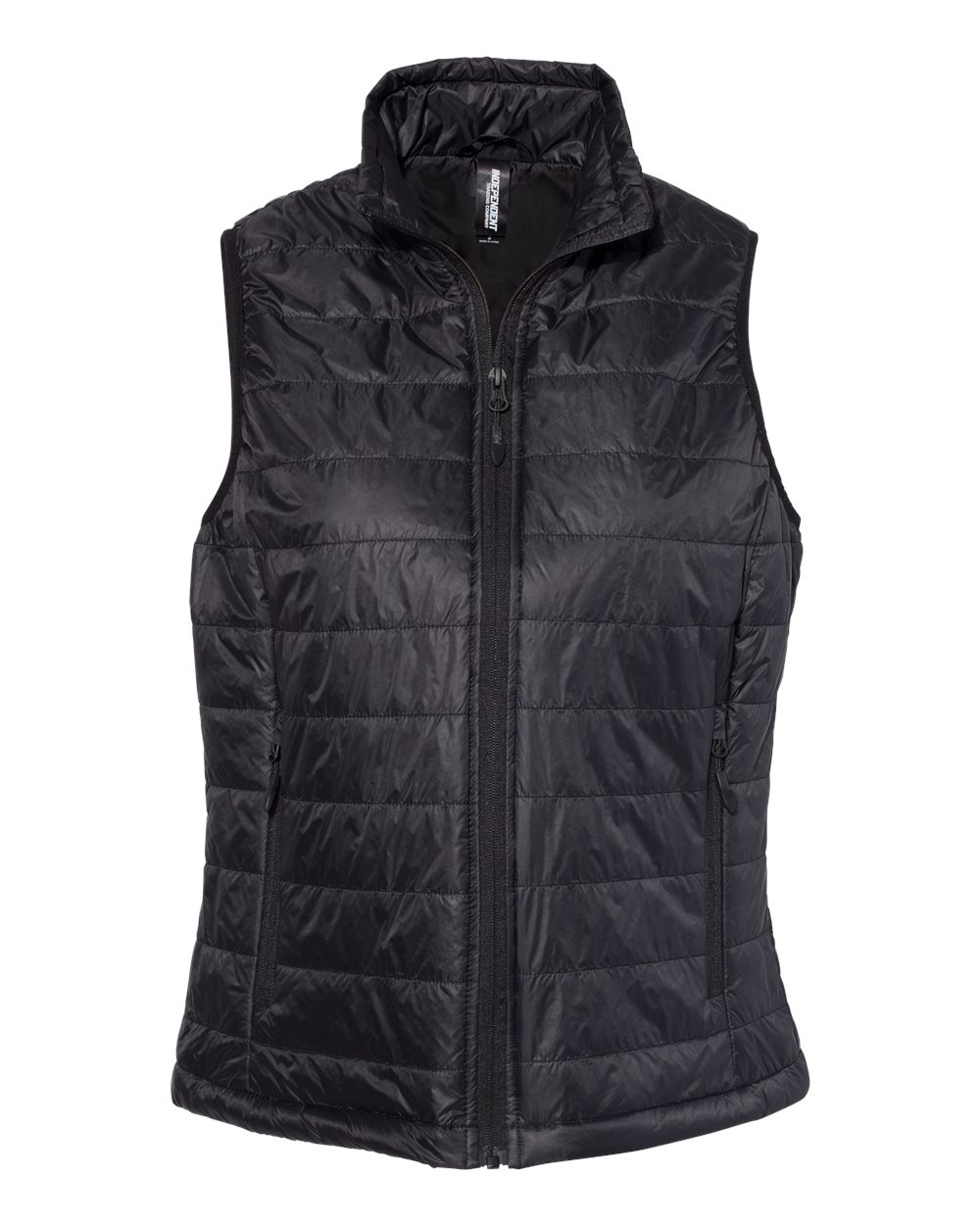 Front View of Black Women's Puffer Vest - EXP220PFV