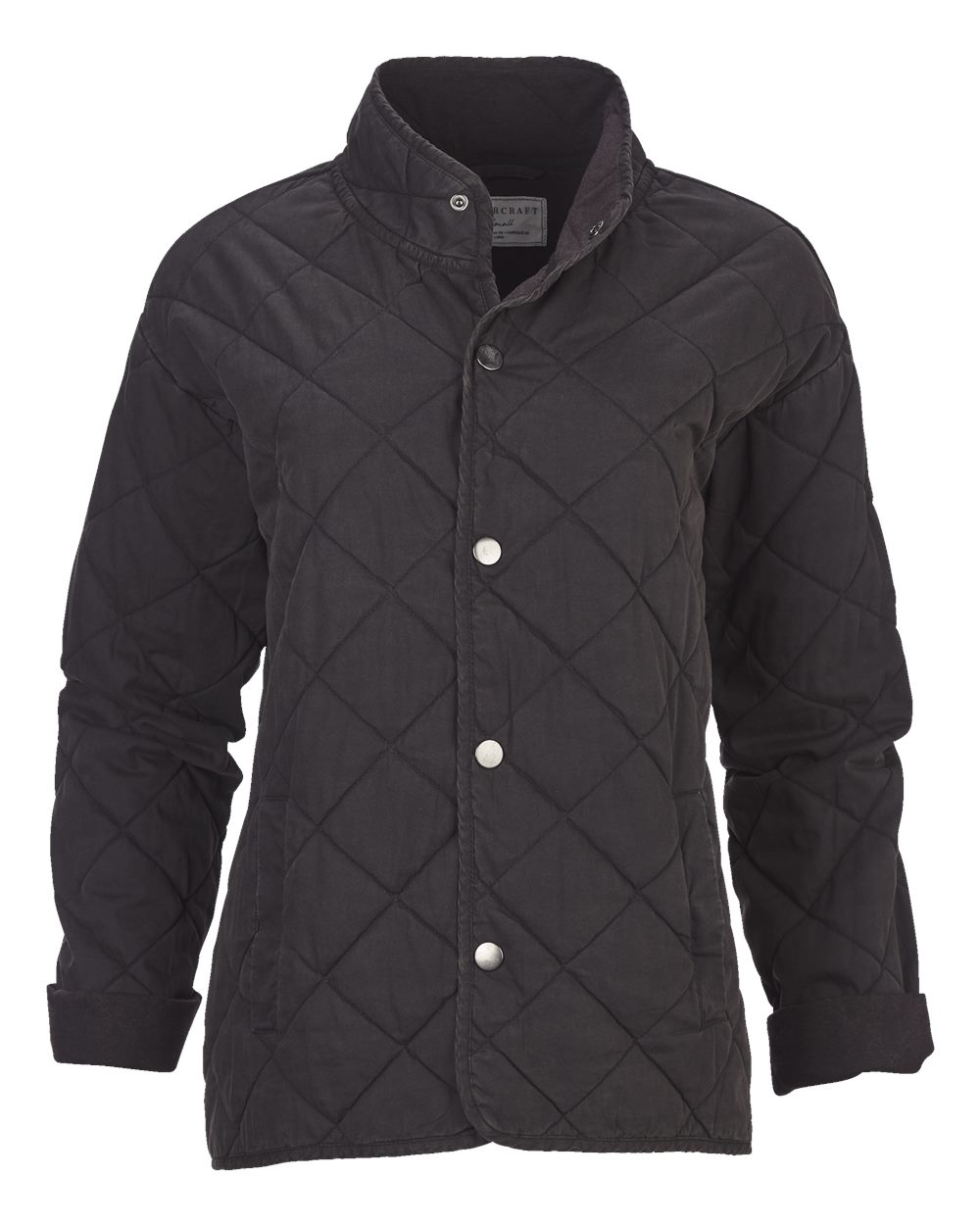Front View of Black Women's Quilted Market Jacket - BW8102