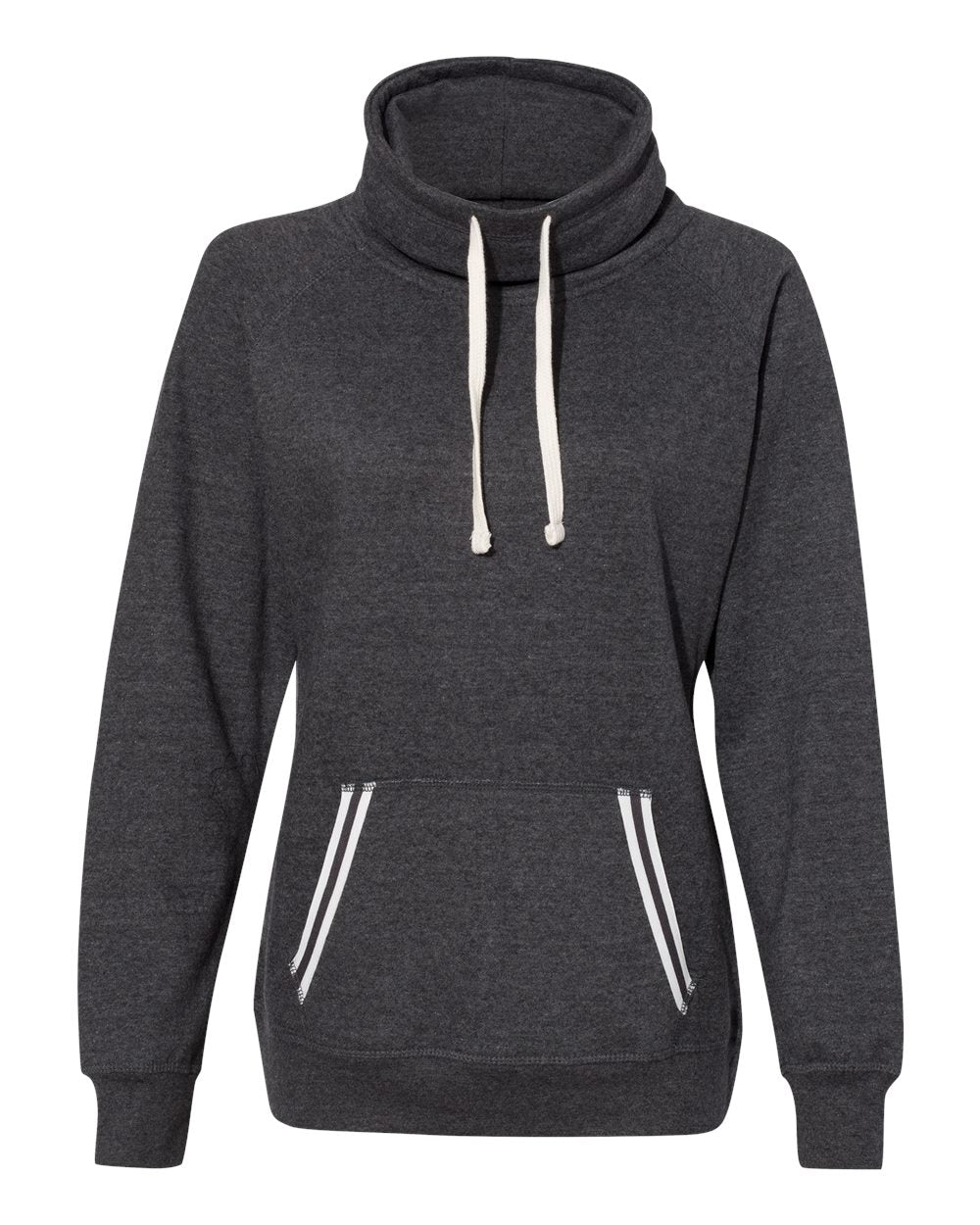 Front View of Black Women’s Relay Cowl Neck Sweatshirt - 8653