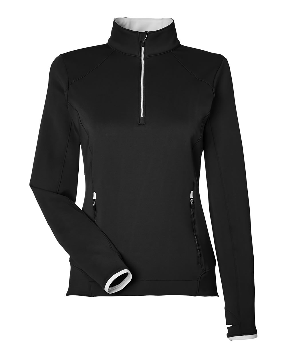 Front View of Black Women's Sofia Quarter-Zip Pullover - L1022L