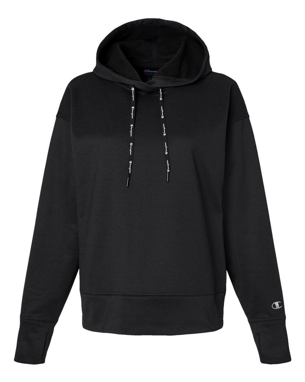 Front View of Black Women's Sport Hooded Sweatshirt - CHP100