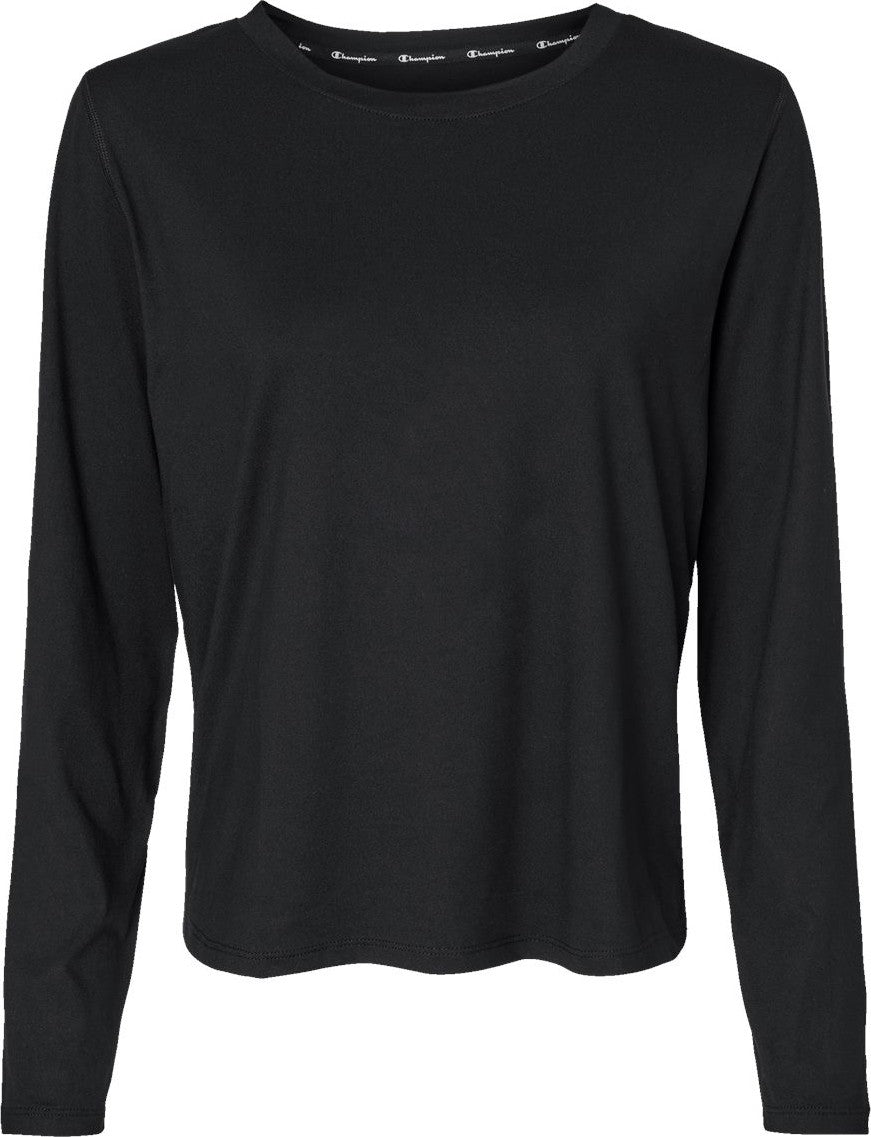 Front View of Black Women's Sport Soft Touch Long Sleeve T-Shirt - CHP140