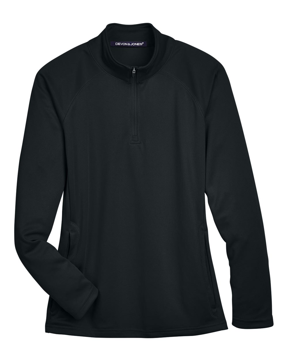 Front View of Black Women's Stretch Tech-Shell® Compass Quarter-Zip Pullover - DG440W