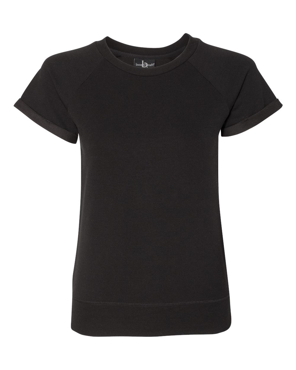 Front View of Black Women's Sweetheart French Terry Short Sleeve Pullover - R32