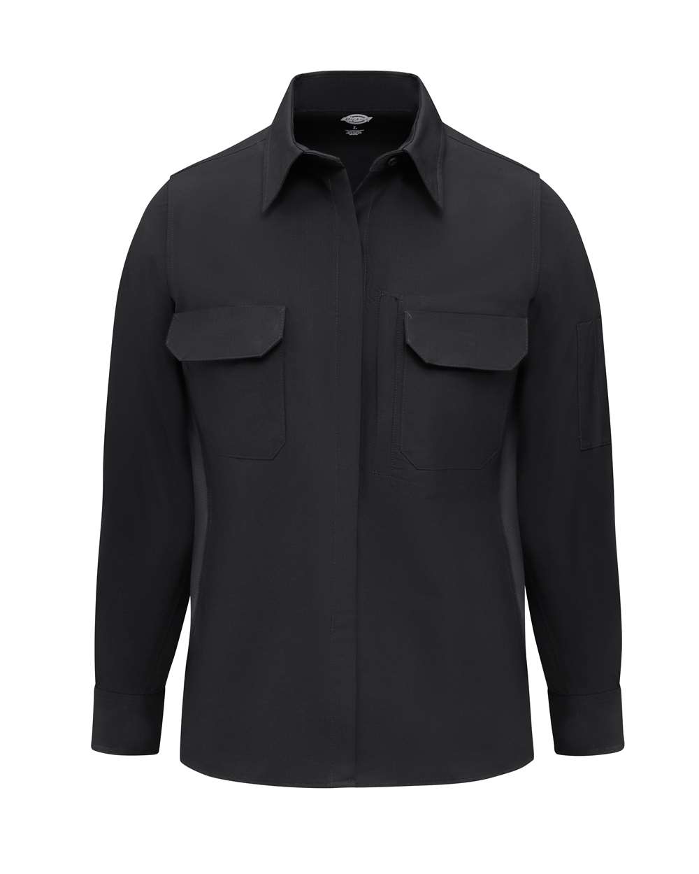 Front View of Black Women's Tactical Long Sleeve Shirt - FL94