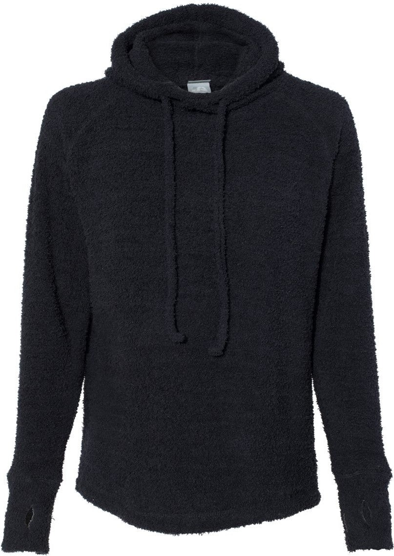 Front View of Black Women’s Teddy Fleece Hooded Pullover - 8680