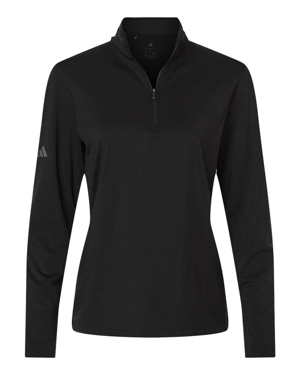 Front View of Black Women&#39;s Textured Stripe Quarter-Zip Pullover - A709