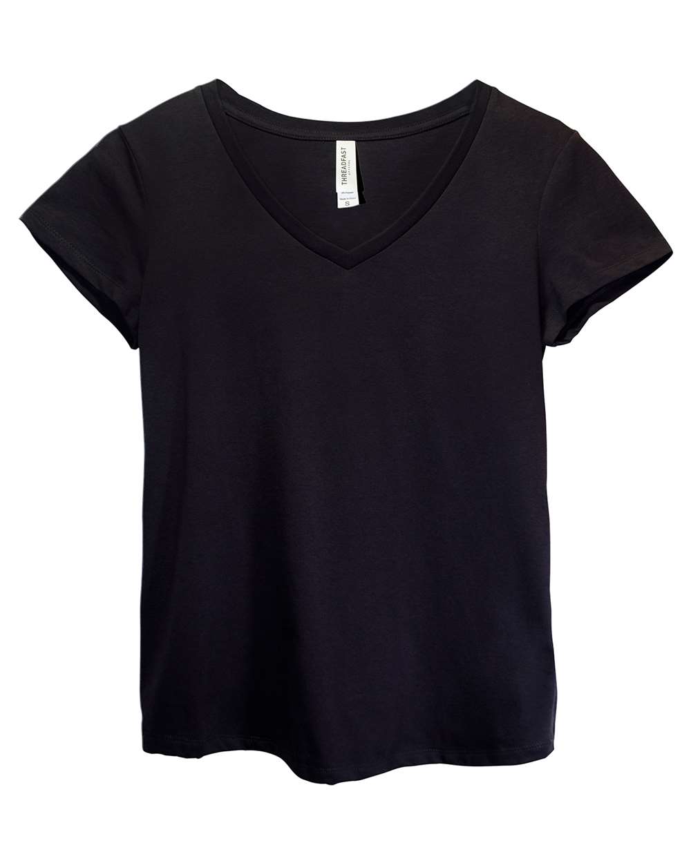 Front View of Black Women's Ultimate CVC V-Neck T-Shirt - 200RV