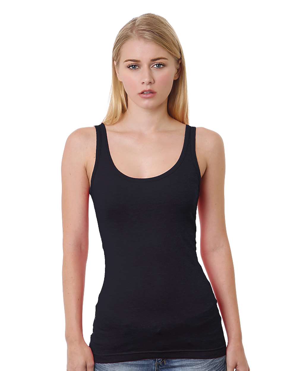 Front View of Black Women's USA-Made Tank Top - 3410