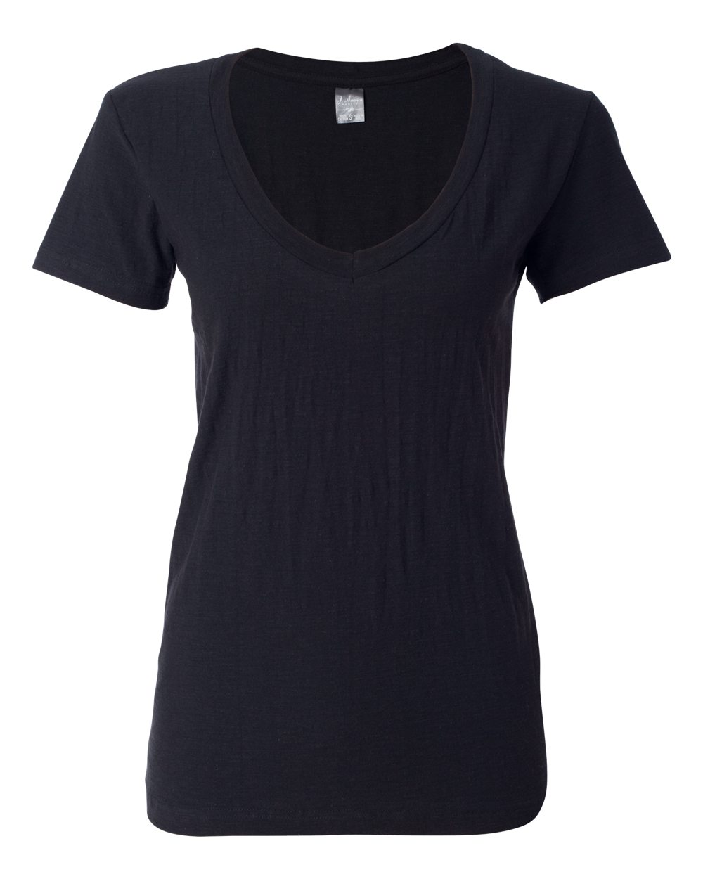 Black Women's V-Neck Slub T-Shirt - 8169