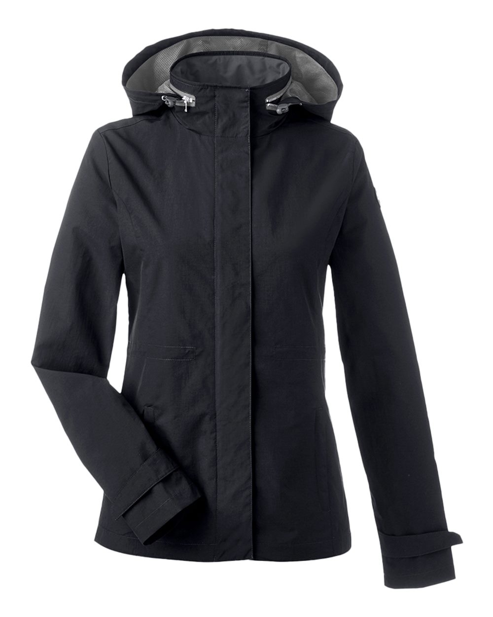 Front View of Black Women's Voyage Hooded Rain Jacket - N17183
