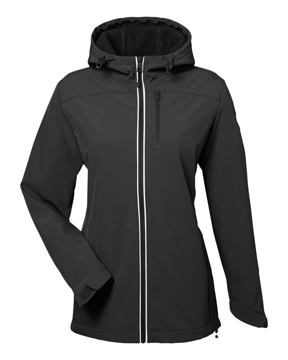 Front View of Black Women's Wavestorm Hooded Soft Shell Jacket - N17790