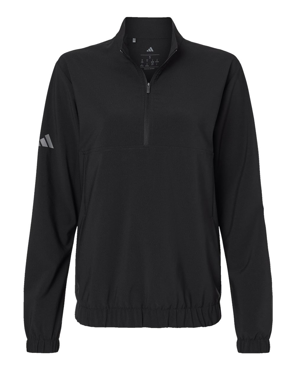 Front View of Black Women&#39;s Woven Half-Zip Pullover - A706