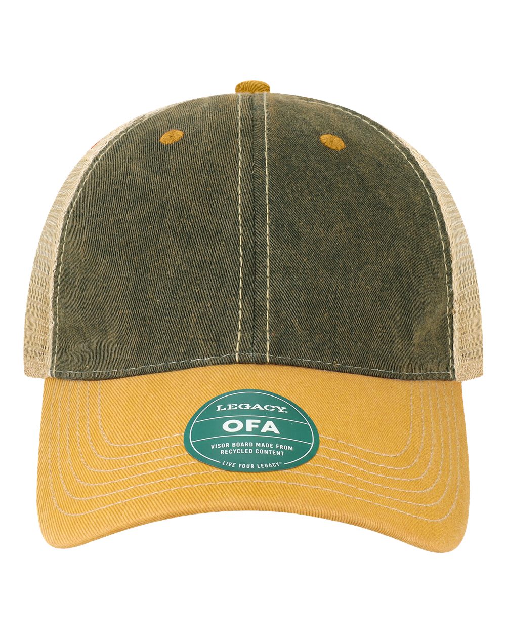 Front View of Black/ Yellow/ Khaki Old Favorite Trucker Cap - OFA