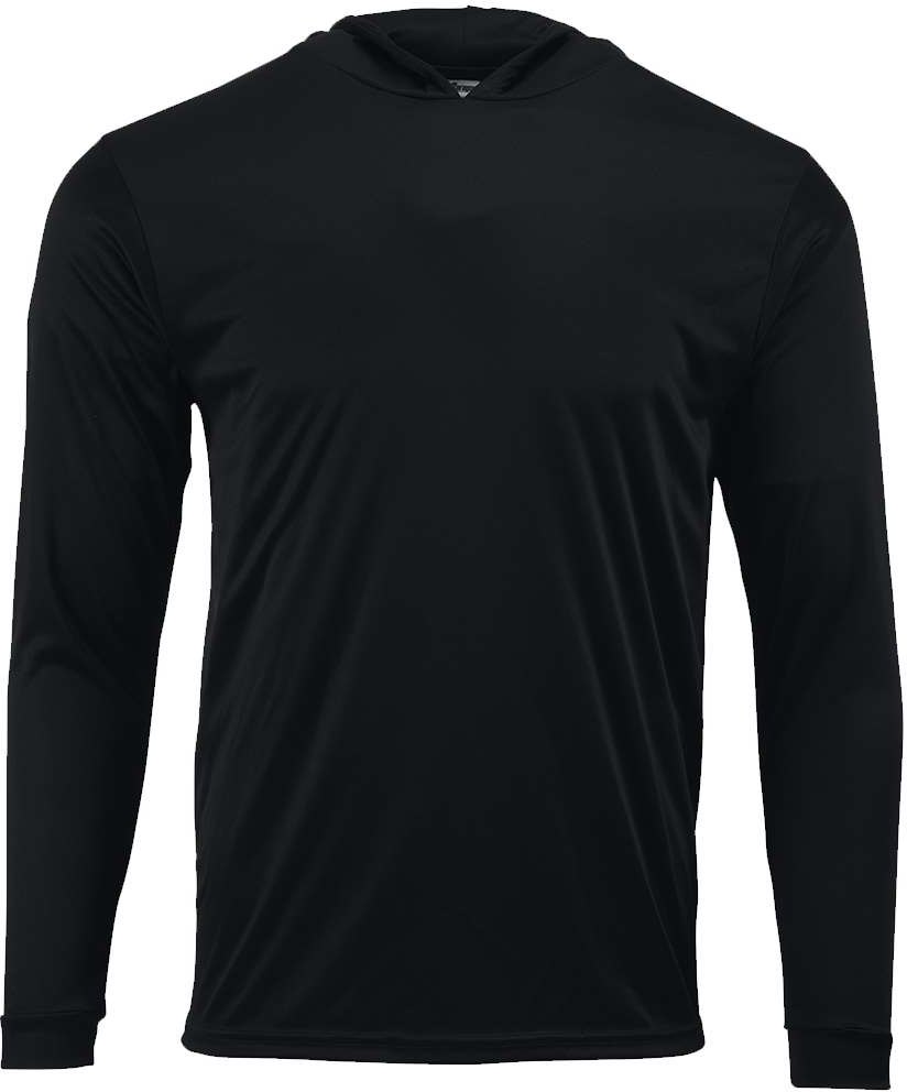 Front View of Black Youth Bahama Performance Hooded Long Sleeve T-Shirt - 221Y