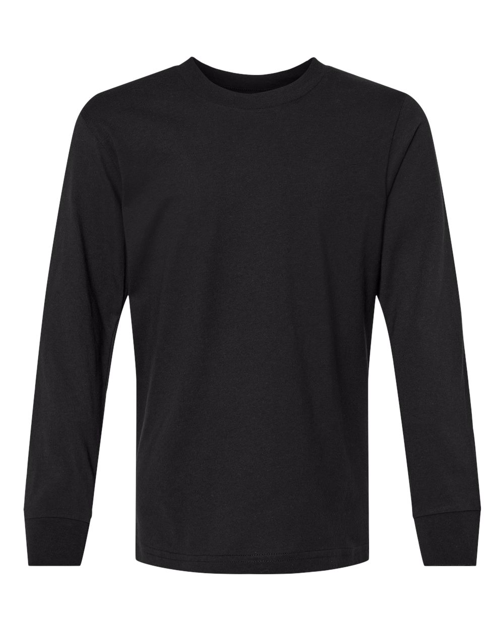 Front View of Black Youth Cotton Long Sleeve T-Shirt - 3311