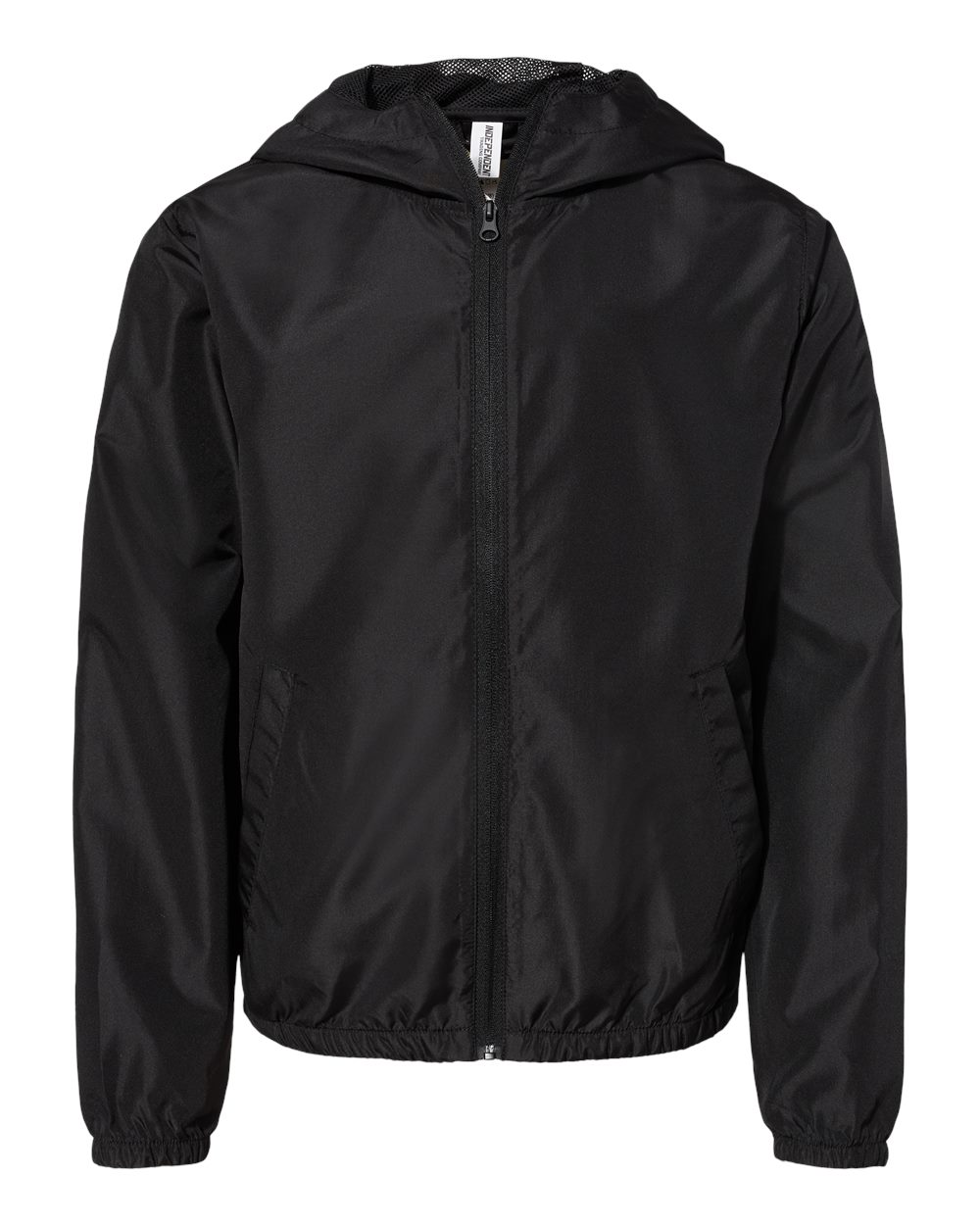 Front View of Black Youth Lightweight Windbreaker Full-Zip Jacket - EXP24YWZ