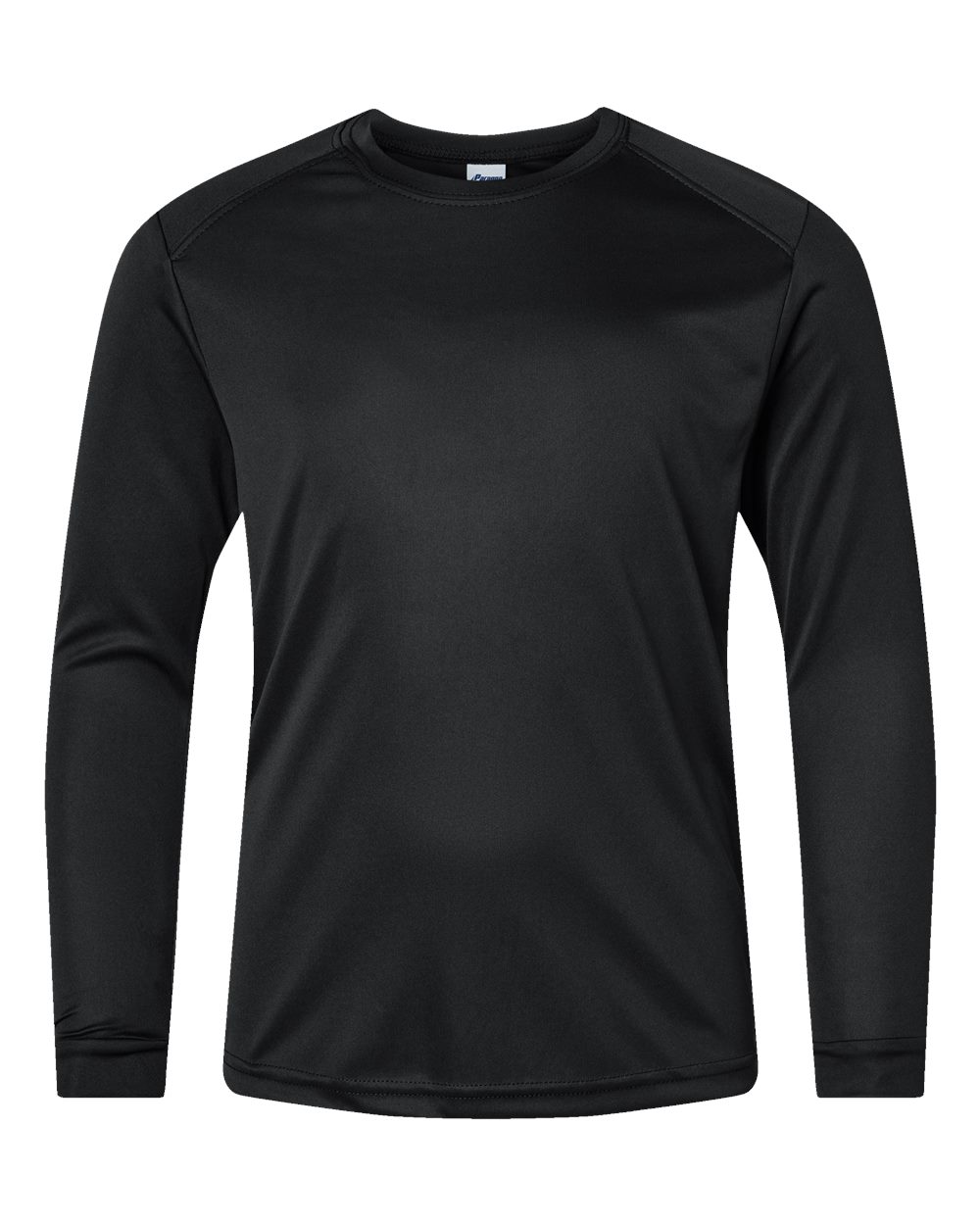 Front View of Black Youth Long Islander Performance Long Sleeve T-Shirt - 218Y