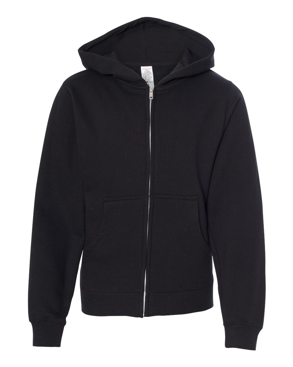 Front View of Black Youth Midweight Full-Zip Hooded Sweatshirt - SS4001YZ