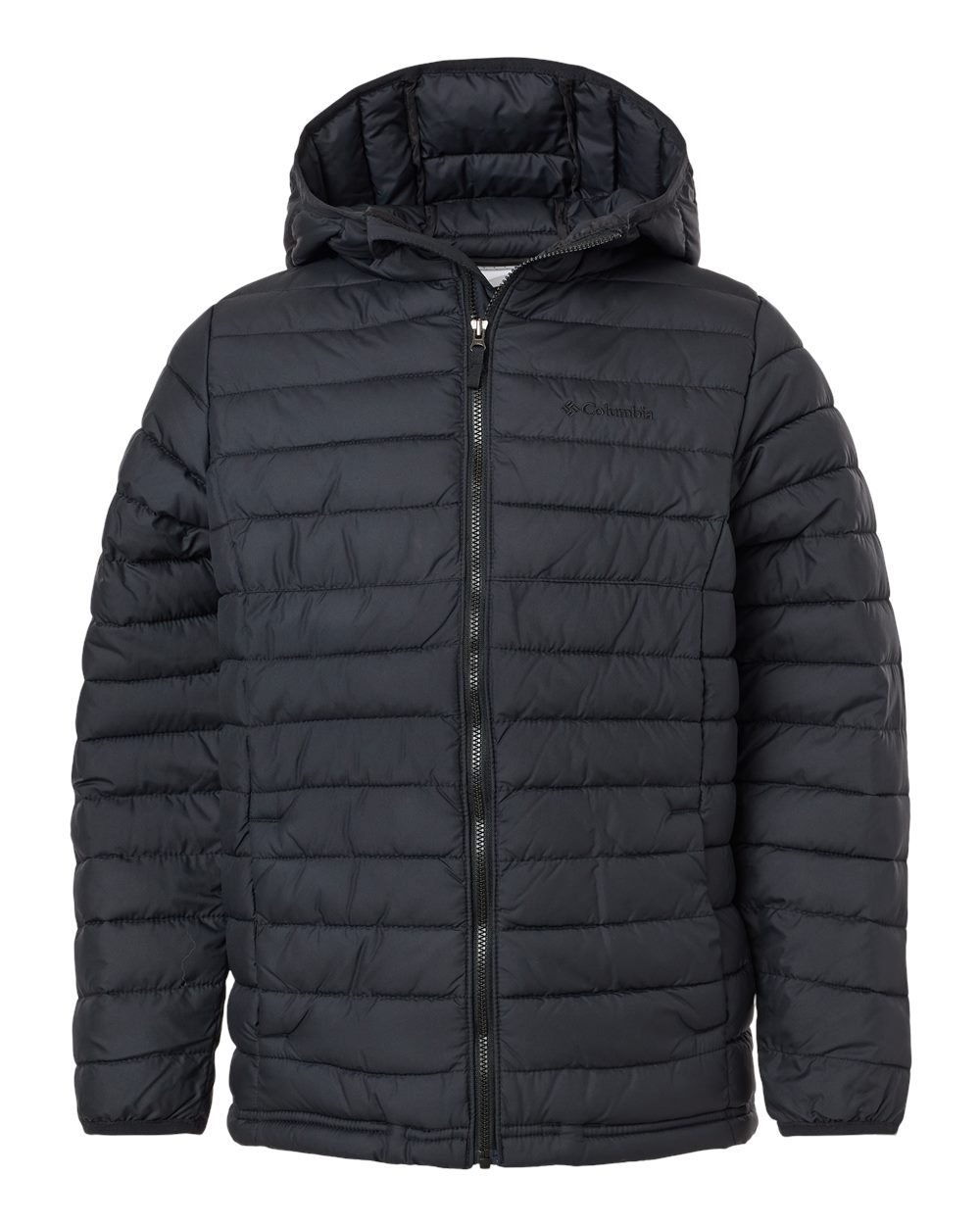 Front View of Black Youth Powder Lite™ II Hooded Jacket - 209002