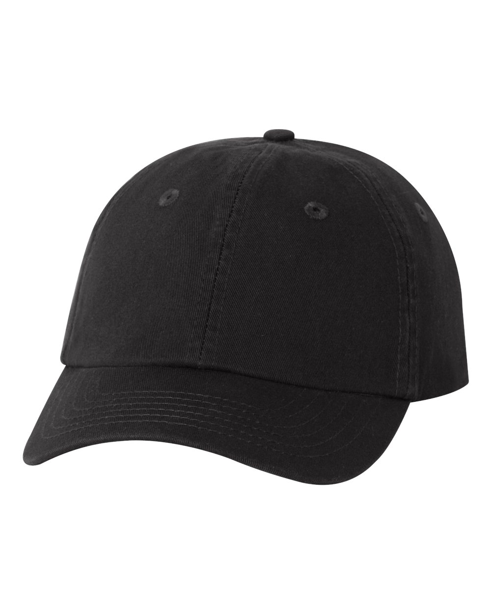 Front View of Black Youth Small Fit Bio-Washed Dad Hat - VC300Y