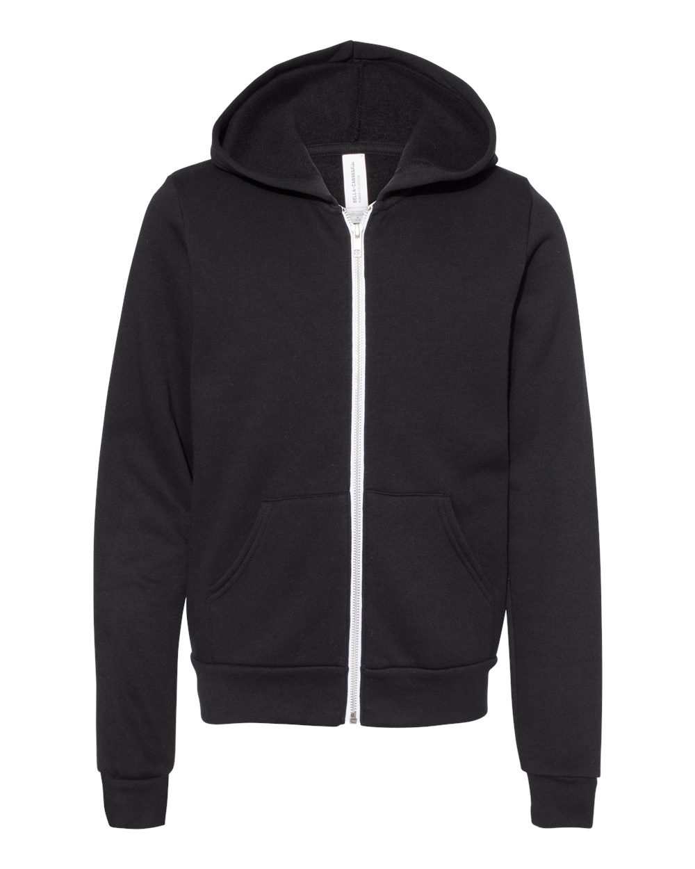 Front View of Black Youth Sponge Fleece Full-Zip Hoodie - 3739Y