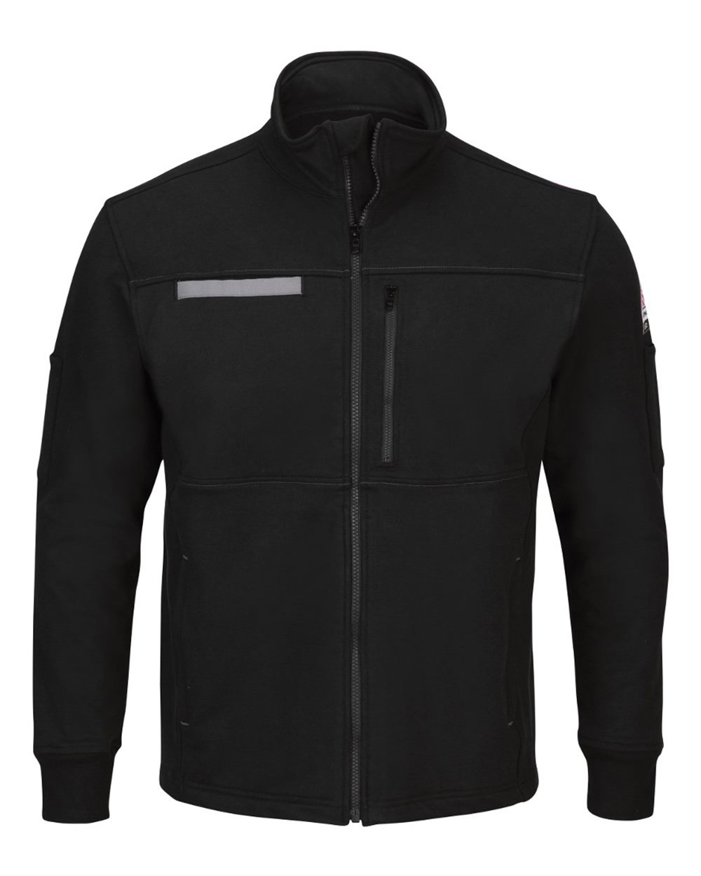 Front View of Black Zip Front Fleece Jacket-Cotton /Spandex Blend - Tall Sizes - SEZ2T