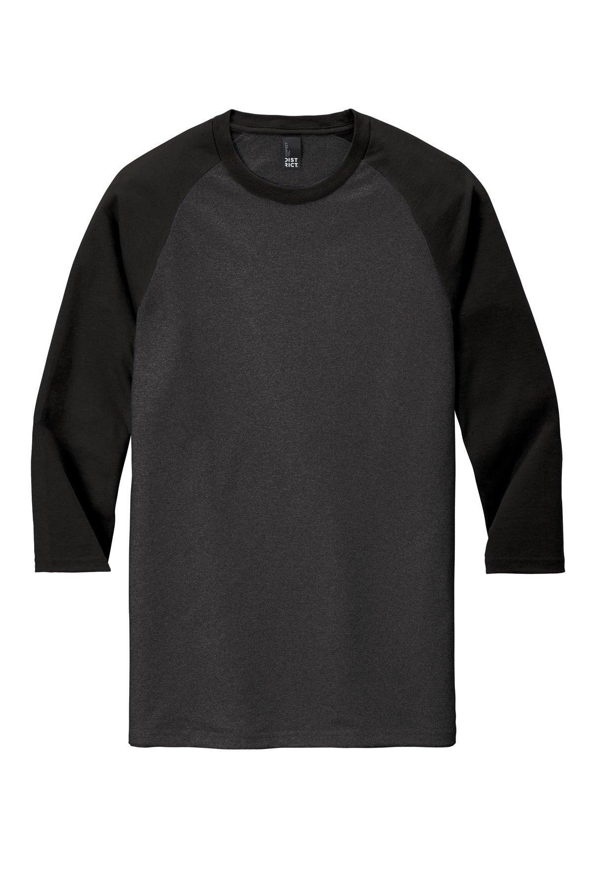 Front View of Black/Black Fr District Perfect Tri 3/4-Sleeve Raglan. DM136