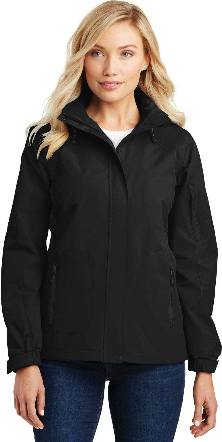 Front View of Black/Black Port Authority Women's All-Season II Jacket. L304