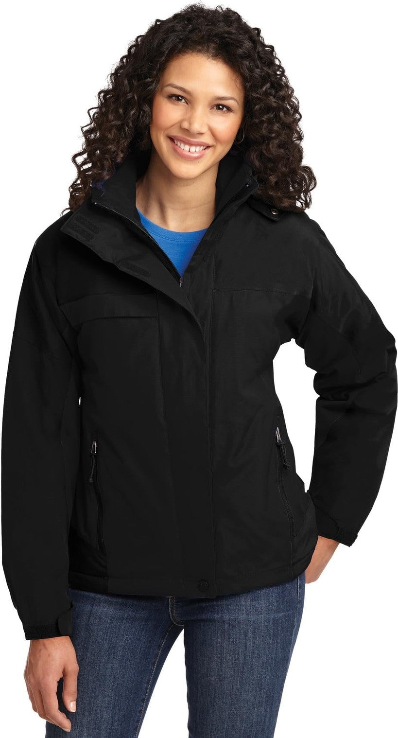 Front View of Black/Black Port Authority Women's Nootka Jacket. L792