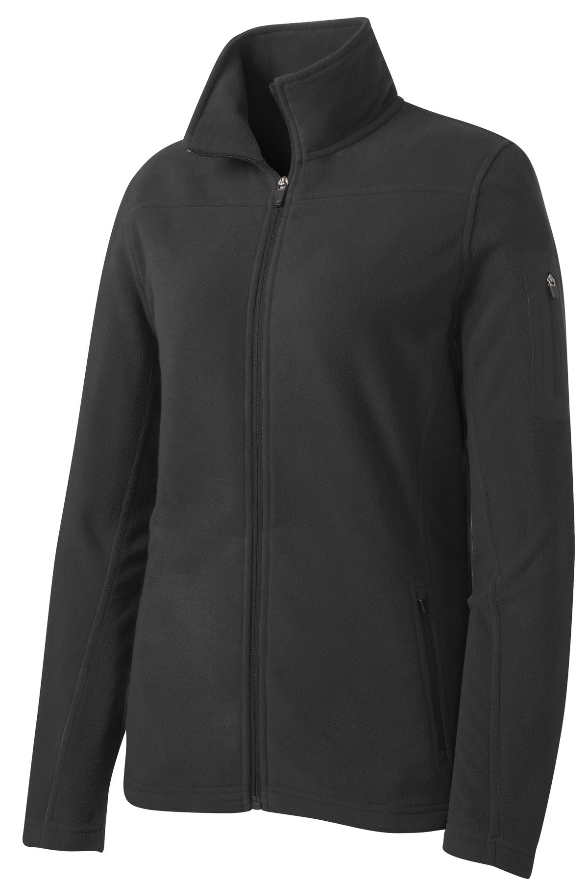 Front View of Black/Black Port Authority Women's Summit Fleece Full-Zip Jacket. L233