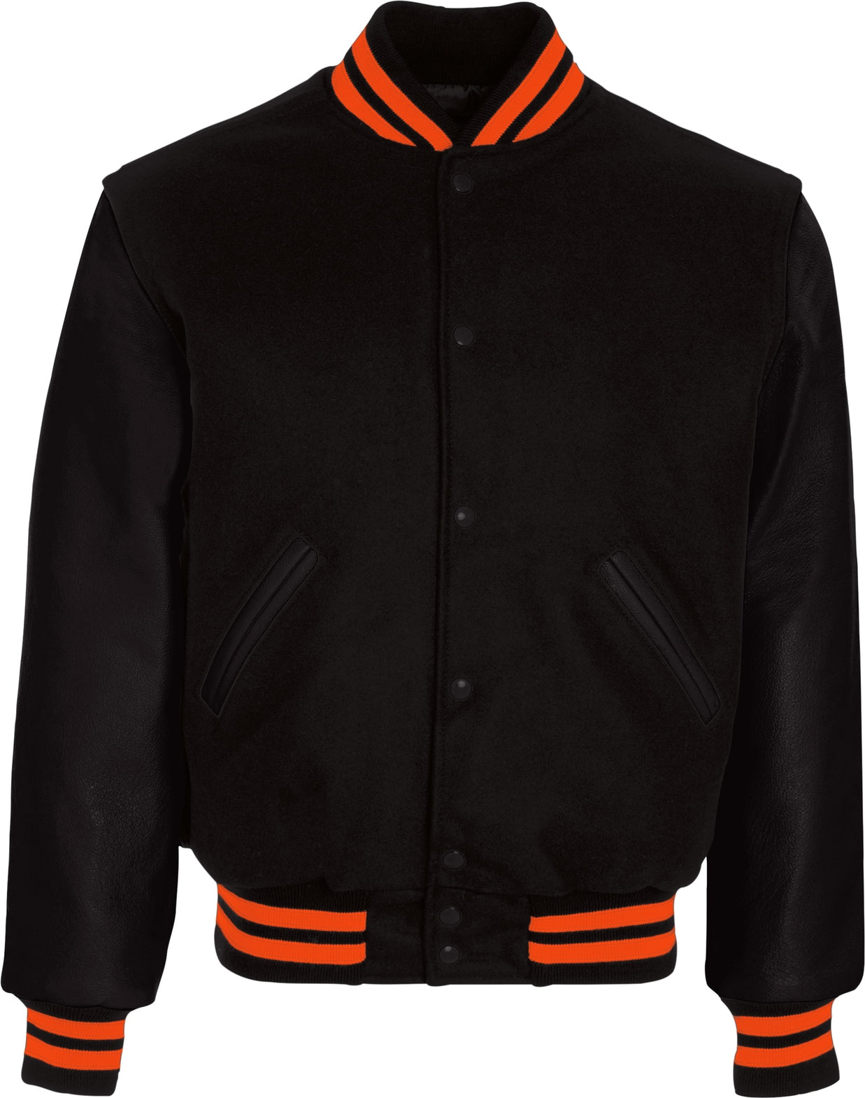 BLACK/BURNT ORANGE VARSITY WOOL JACKET