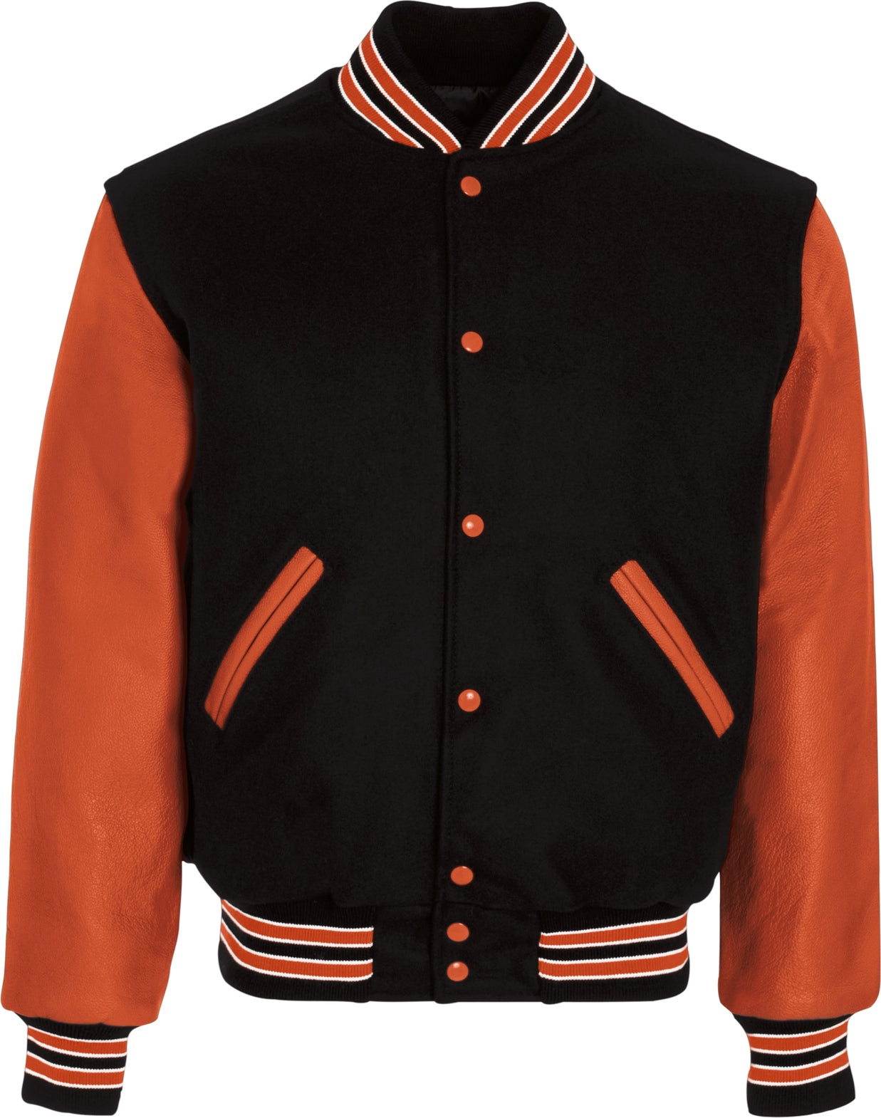 BLACK/BURNT ORANGE/BURNT ORANGE VARSITY WOOL JACKET
