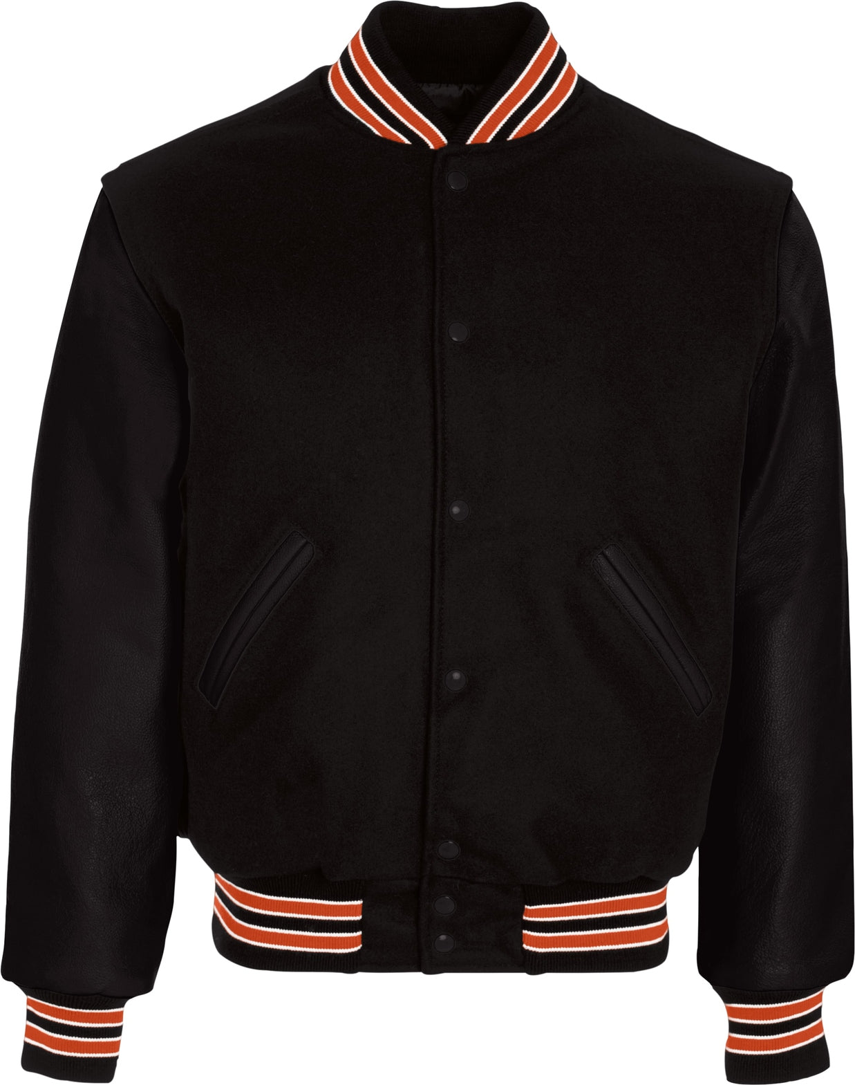BLACK/BURNT ORANGE/WHITE VARSITY WOOL JACKET