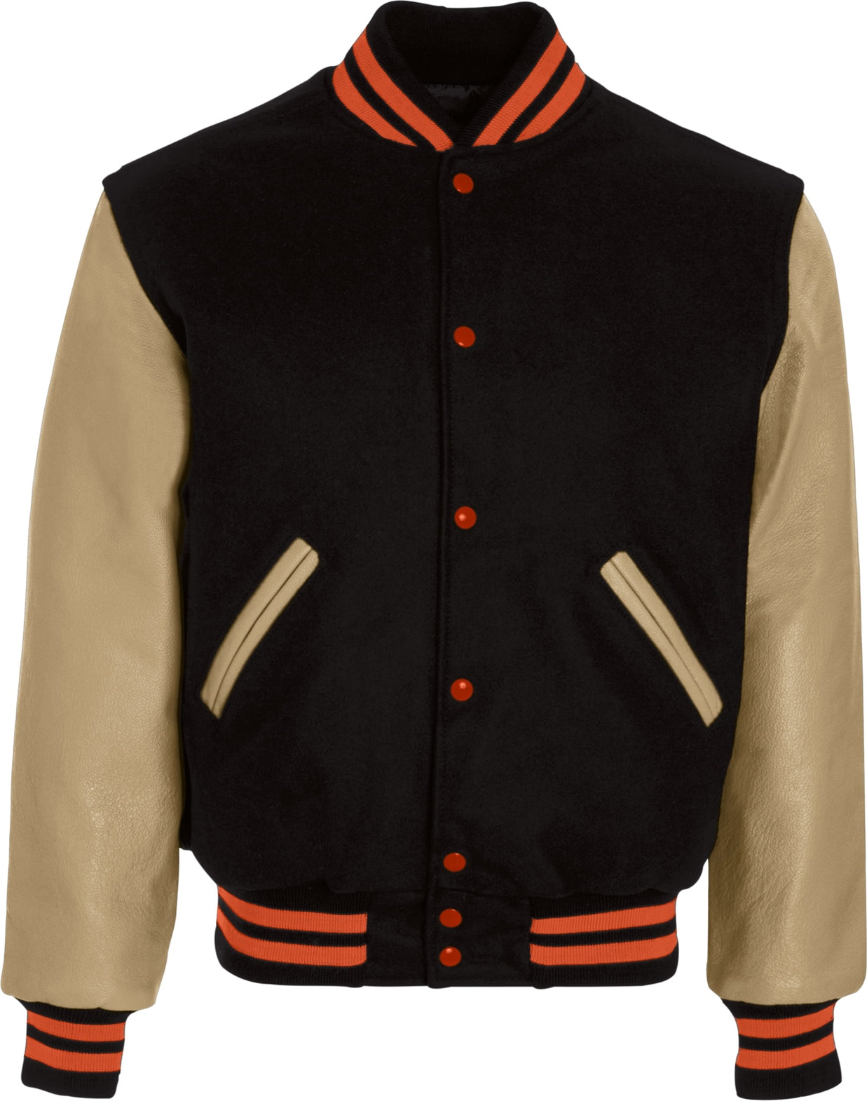 BLACK/CREAM/BURNT ORANGE VARSITY WOOL JACKET