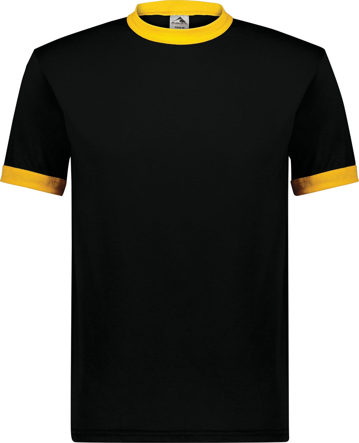 Front View of BLACK/GOLD ADULT RINGER T-SHIRT