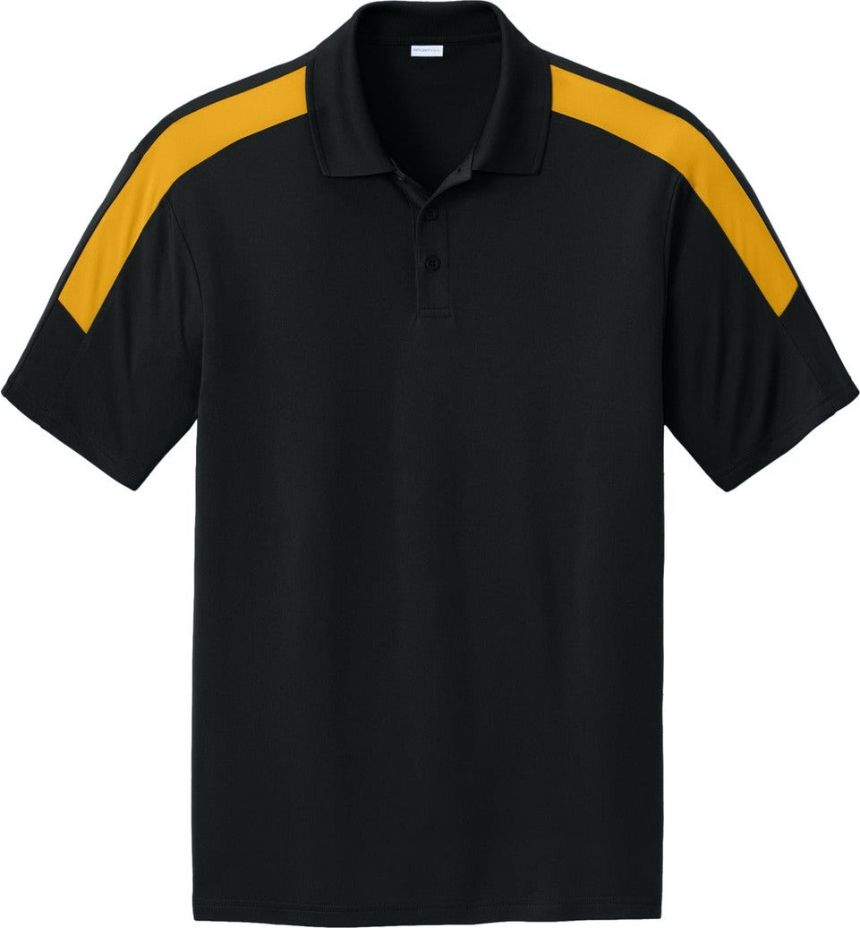 Front View of Black/Gold Sport-Tek Competitor United Polo ST104