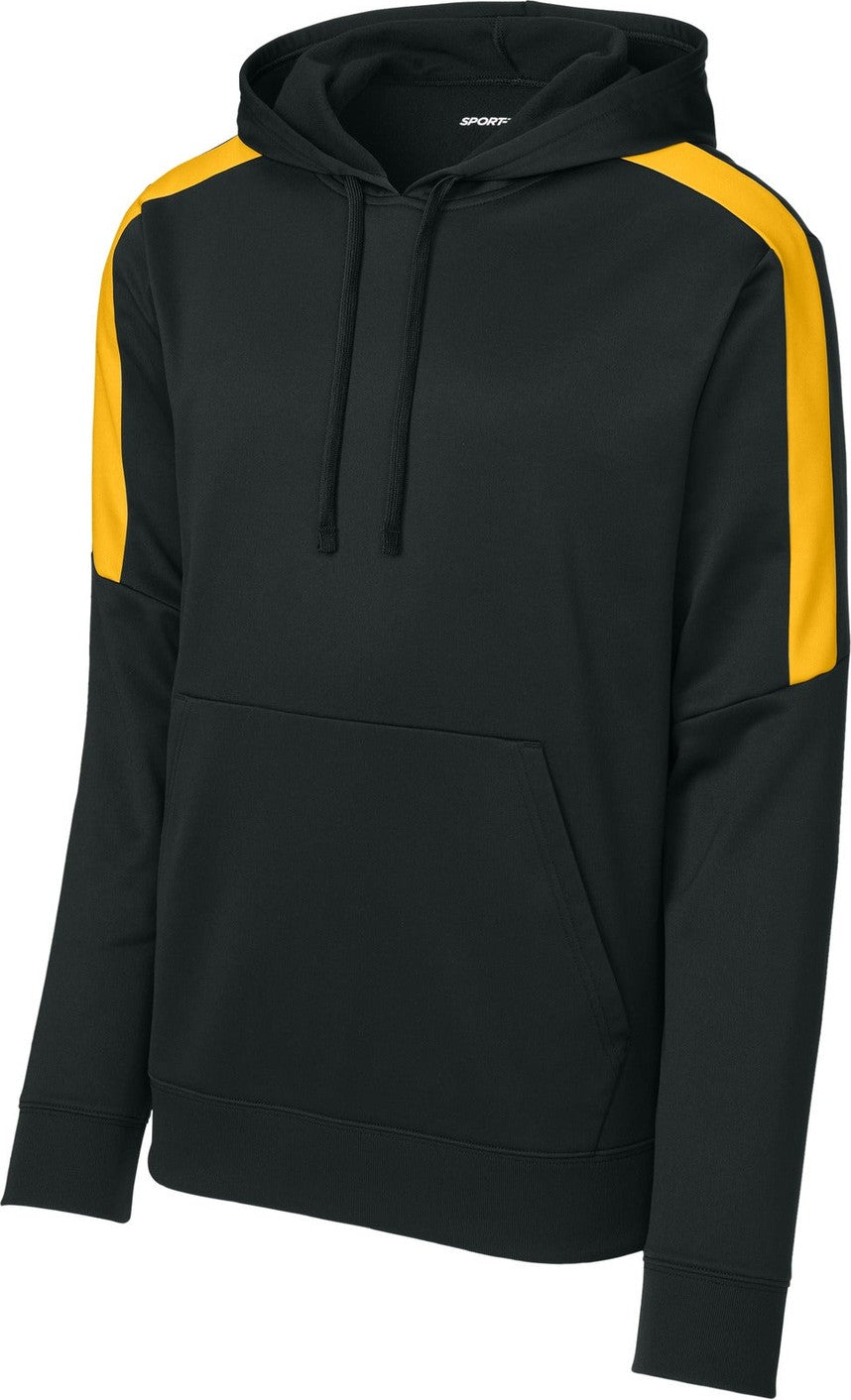 Front View of Black/Gold Sport-Tek Sport-Wick Fleece United Pullover Hoodie ST255