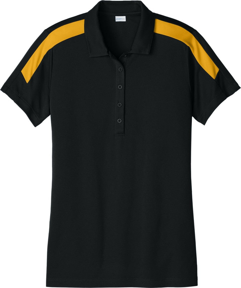 Front View of Black/Gold Sport-Tek Women's Competitor United Polo LST104